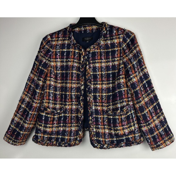 Talbots Tweed Jacket Sunflower Plaid Pockets Women's Size 14P 14 Petite Office - Picture 9 of 9